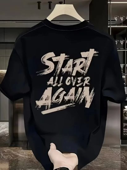 Baskılı Oversize Bisiklet Yaka T-shirt - Siyah resmi